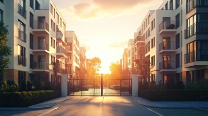 Obraz premium Golden Hour at the Modern Apartment Complex