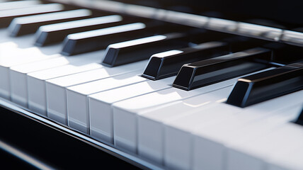 Side, perspective view of electronic synthesizer piano keys. Horizontal photo ready for music shops, posters, advertising booklets, business cards, web presentations
