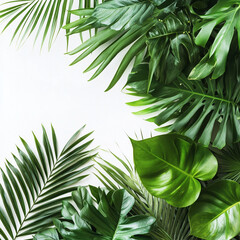Fototapeta premium Green Tropical Plants in Minimalist White Setting
