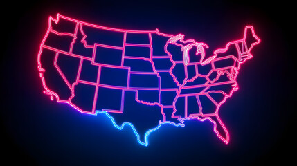 Vibrant neon outline of the United States map on a dark background, symbolizing energy and connectivity across the country