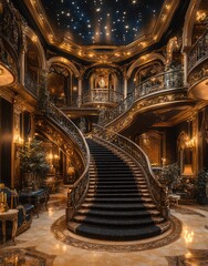 Fototapeta premium Majestic Elegance: A Lavish Mansion with Gold Accents and Celestial Charm
