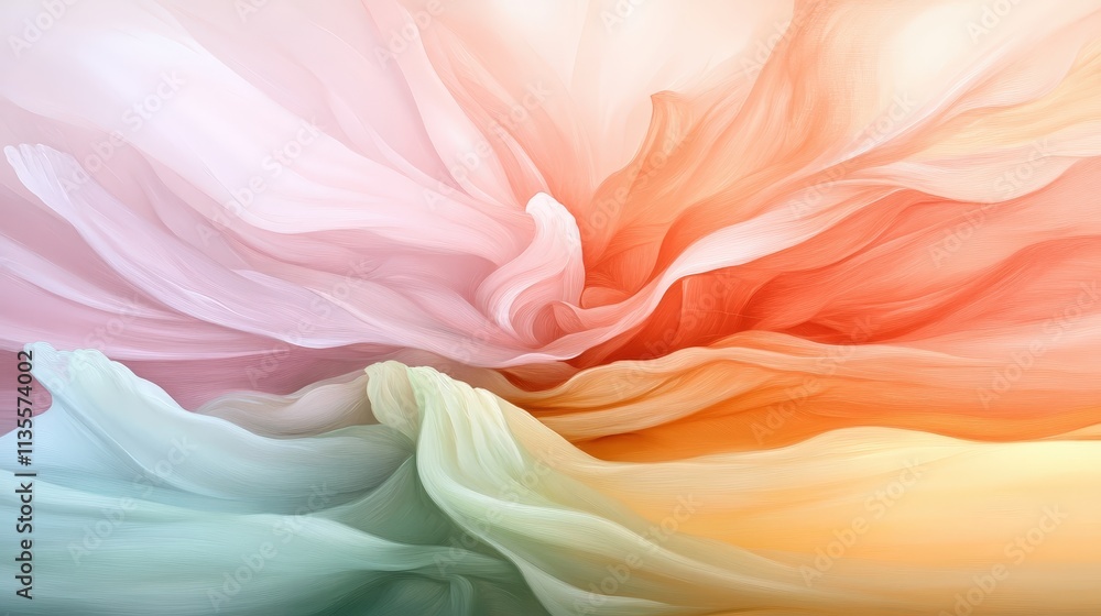 Poster soft abstract vibrant brush strokes in motion with gentle colors blending harmoniously in an artisti