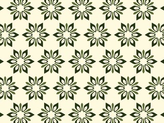 A seamless pattern of delicate green floral motifs on a soft cream background.