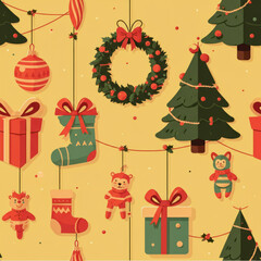 Christmas set pattern seamless with winter holiday decorations design elements  background