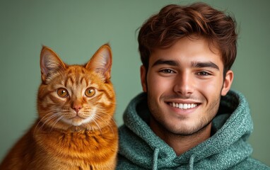 man portrait with a cute cat