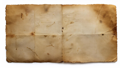 Interesting texture of old paper, darkened by time and dirty, on a white background. Unique vintage texture of old paper about 60- 70 years old.