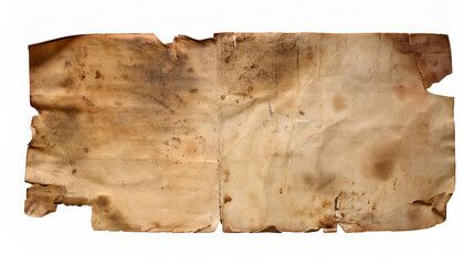 Fototapeta premium Interesting texture of old paper, darkened by time and dirty, on a white background. Unique vintage texture of old paper about 60- 70 years old.