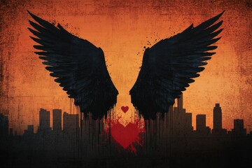 Obraz premium dark wings against a fiery sky