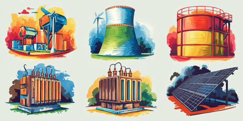 Colorful Illustration of Renewable Energy Sources Power Generation Technologies