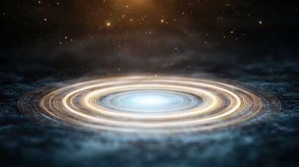 Obraz premium Glowing ripples on a dark surface with a starry sky background