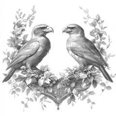 A Pair of Majestic Eagles in Floral Frame