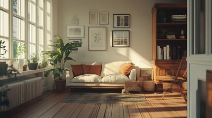 Sunlit Living Room Interior Design: Cozy and Serene Home Space