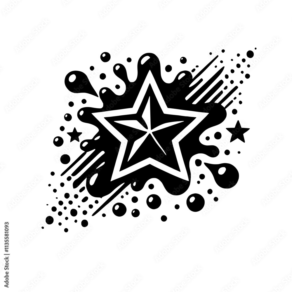 Poster Starburst Icon: A bold, graphic illustration of a five-pointed star exploding in a burst of energy, perfect for capturing attention and adding a dynamic element to your design.  