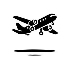 Taking Off: A sleek and modern silhouette of an airplane in flight, capturing the essence of travel, adventure, and freedom. The minimalist design emphasizes the plane's powerful form.