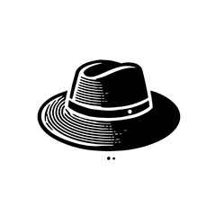 Vintage Fedora Hat: A stylish black and white illustration of a classic fedora hat, perfect for adding a touch of retro charm to your designs.  