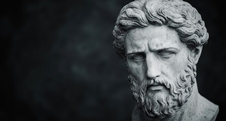 Dramatic black and white portrait of an ancient greek statue