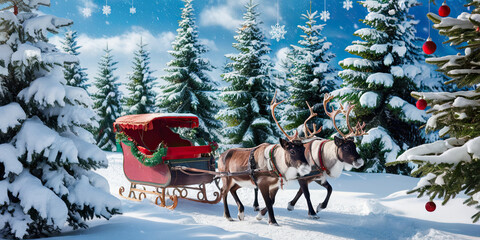 Magical Christmas Reindeer Sleigh Ride in Snowy Forest