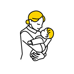 赤ちゃんを抱っこする女性。育児のイラスト