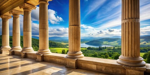 Fototapeta premium Classical stone columns overlooking a scenic view , architecture, ancient, historical, columns, pillars, neoclassical, Greek