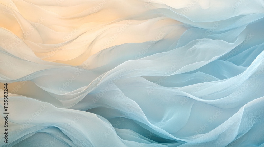Poster flowing textures of soft blue and cream tones abstract art digital creation visually calming aesthet