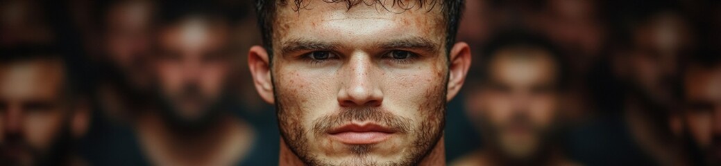 Fototapeta premium Intense gaze of a rugged man with facial hair