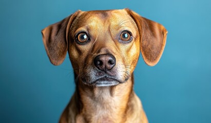 Fototapeta premium A brown dog with big eyes is staring at the camera