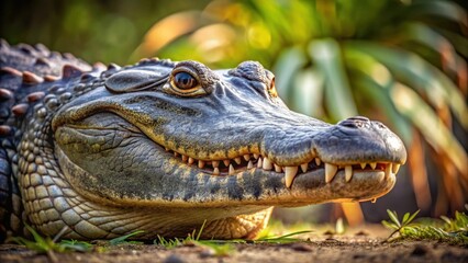 Obraz premium A close-up image of a menacing alligator in its natural habitat, wildlife, reptile, predator, dangerous, carnivore, swamp