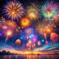 Naklejka premium Colorful fireworks lighting the night sky