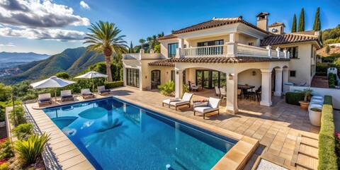 Fototapeta premium Luxurious villa in Spain with a private pool and stunning views, villa, Spain, luxury, vacation, pool, scenic