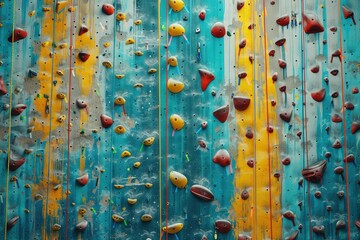 Detailed Color Image of Empty Artificial Rock Climbing Walls with Colorful Grips