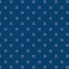 Small white flowers pattern doodle shapes motif continuous blue background. Modern floral fabric design textile swatch ladies dress, men's shirt all over print block.