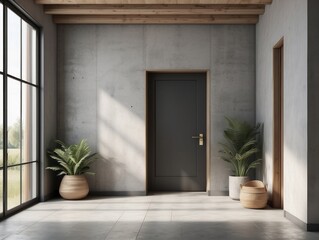 Obraz premium farmhouse hallway interior background, cement wall background, home interior design