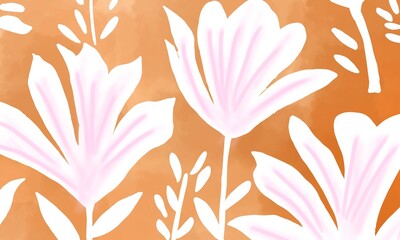 A vibrant and colorful illustration of stylized flowers with a watercolor background.