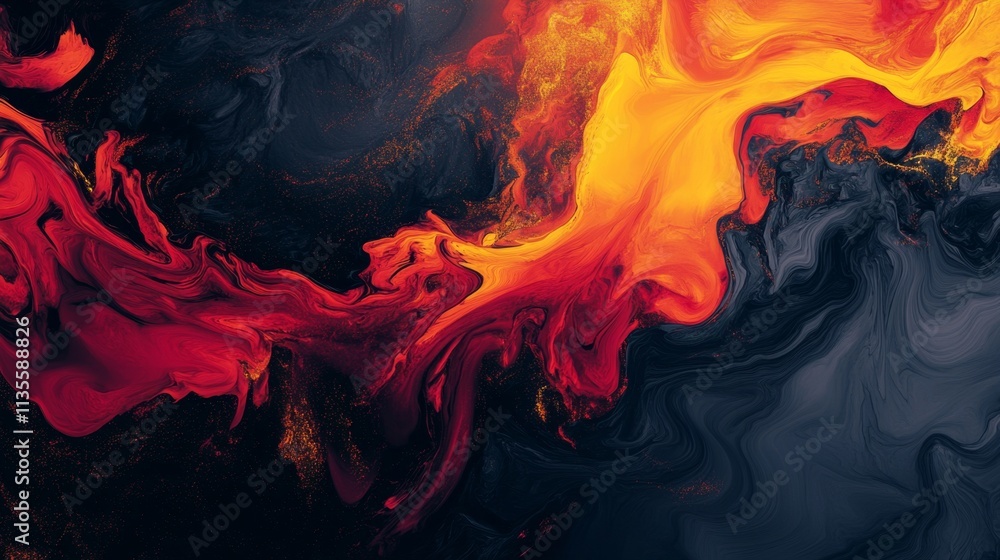 Poster dynamic abstract art blending red and yellow colors digital creation vibrant environment artistic vi