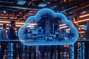 A digital cloud symbolizing data storage and connectivity in a tech environment.