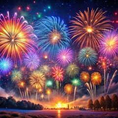 Celebration in Lights Vibrant Fireworks Show Night Sky photo