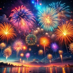 Celebration in Lights Vibrant Fireworks Show Night Sky photo