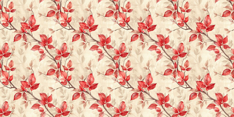 Elegant red leaf pattern on beige background