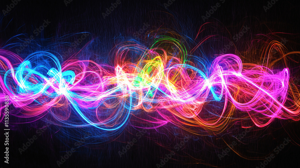 Poster mesmerizing dance of vibrant light streams across a dark canvas, creating an ethereal and energetic 