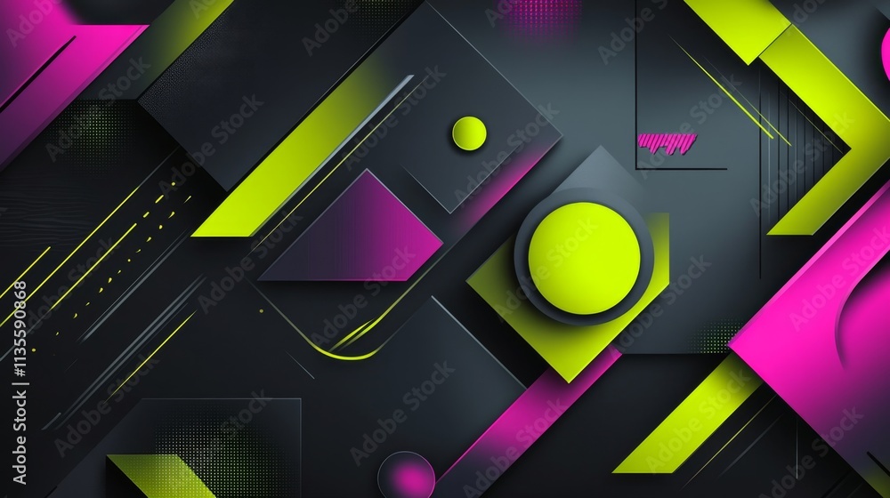 Poster dynamic abstract design with geometric shapes modern digital art creative environment vivid color pa