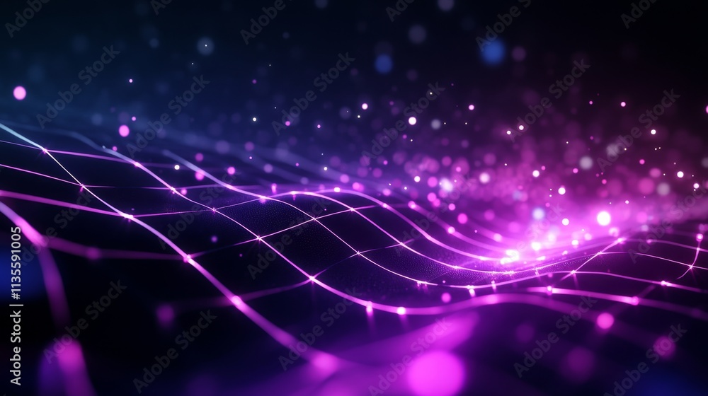 Poster dynamic neon wave patterns abstract digital art visual aesthetics futuristic technology environment 