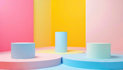 Pastel Cylindrical Platforms and Background