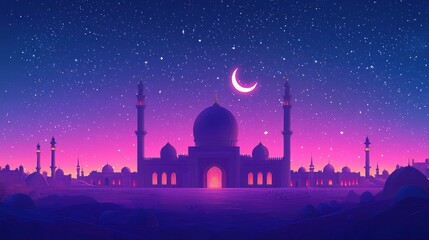 Majestic Mosque Under a Starlit Night Sky
