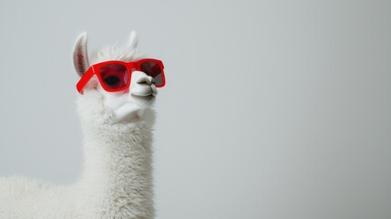 Llama wearing sunglasses poses for the camera in a minimalistic studio setting fun concept