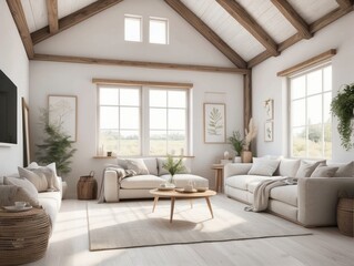 Fototapeta premium cozy barn interior background, Off-White wall background, home interior design