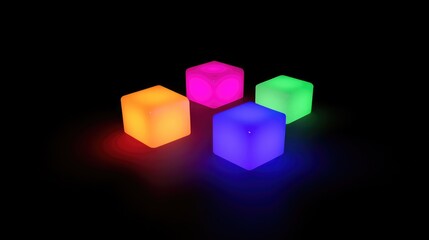Colorful LED Light Up Cubes Glowing in Dark Background Setting