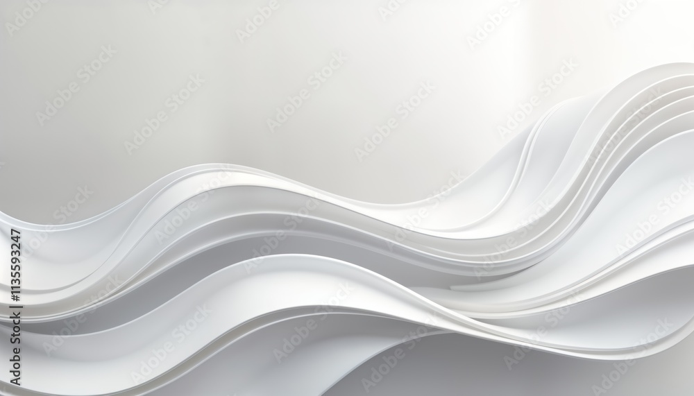 Poster Abstract modern design with elegant white, grey wavy lines. Fluid smooth flow of lines. Dynamic elegant pattern. Stylish abstract background. Clean, modern design suitable for cover. Horizontal