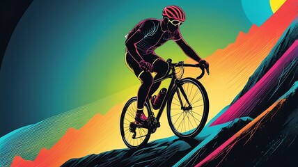 Fototapeta premium Cyclist Ascending Vibrant Mountain Road Scene