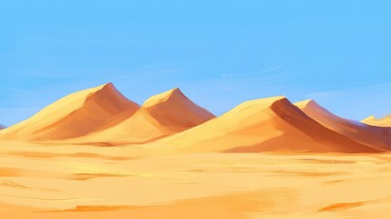 Serene Desert Landscape with Golden Dunes Under Clear Blue Sky
