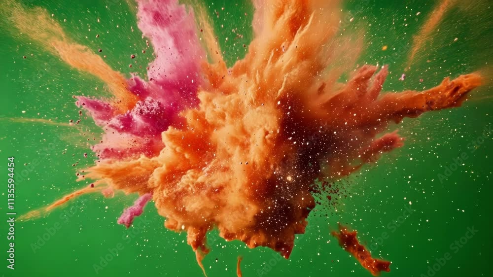 Poster a mix of vibrant colors exploding in a cosmic display. green screen chromakey